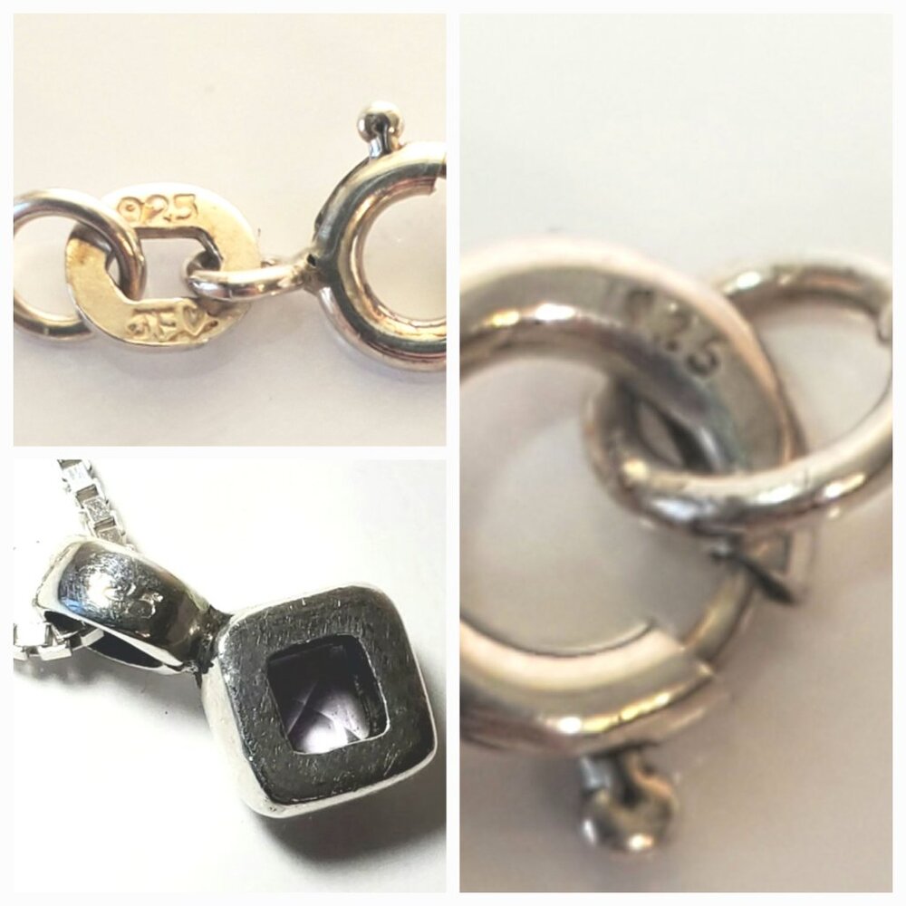 Sterling Silver 925 Necklace with Purple Stone Pendant - Picture 7 of 10